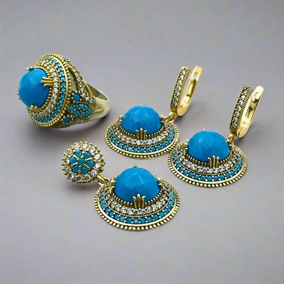 Jewelry - Elegant Gold and Blue Jewelry Set